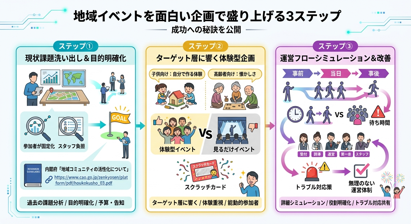 地域イベントを面白い企画で盛り上げる3ステップ